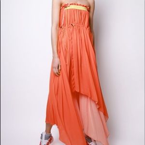 UNRAVEL PROJECT Orange Pleated Drawstring Dress